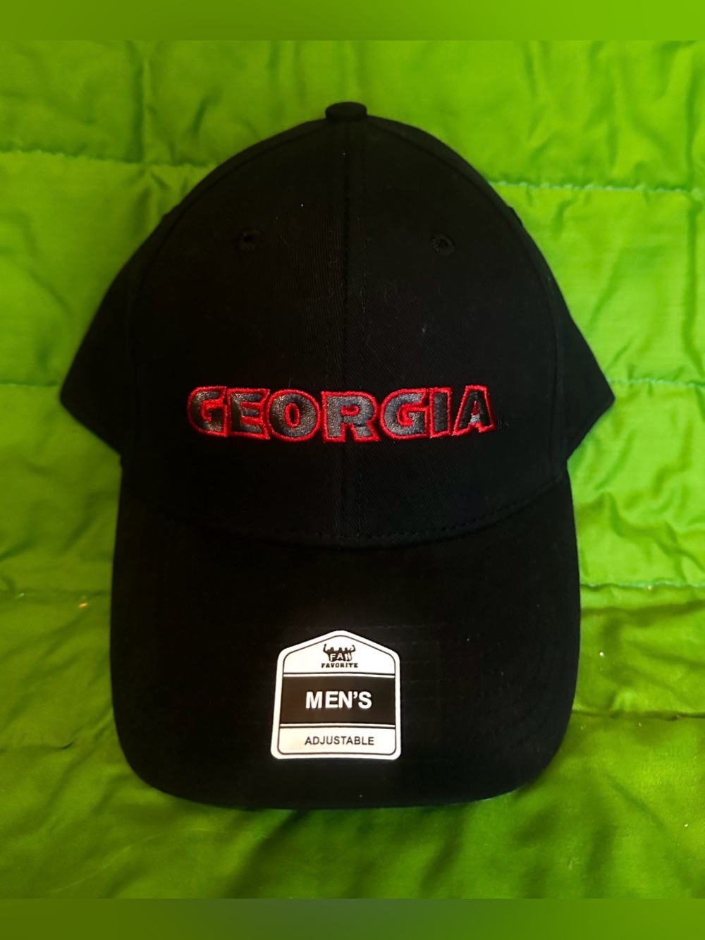 #1338 Georgia Embroidered Black Men's Adjustable Velcro Cap